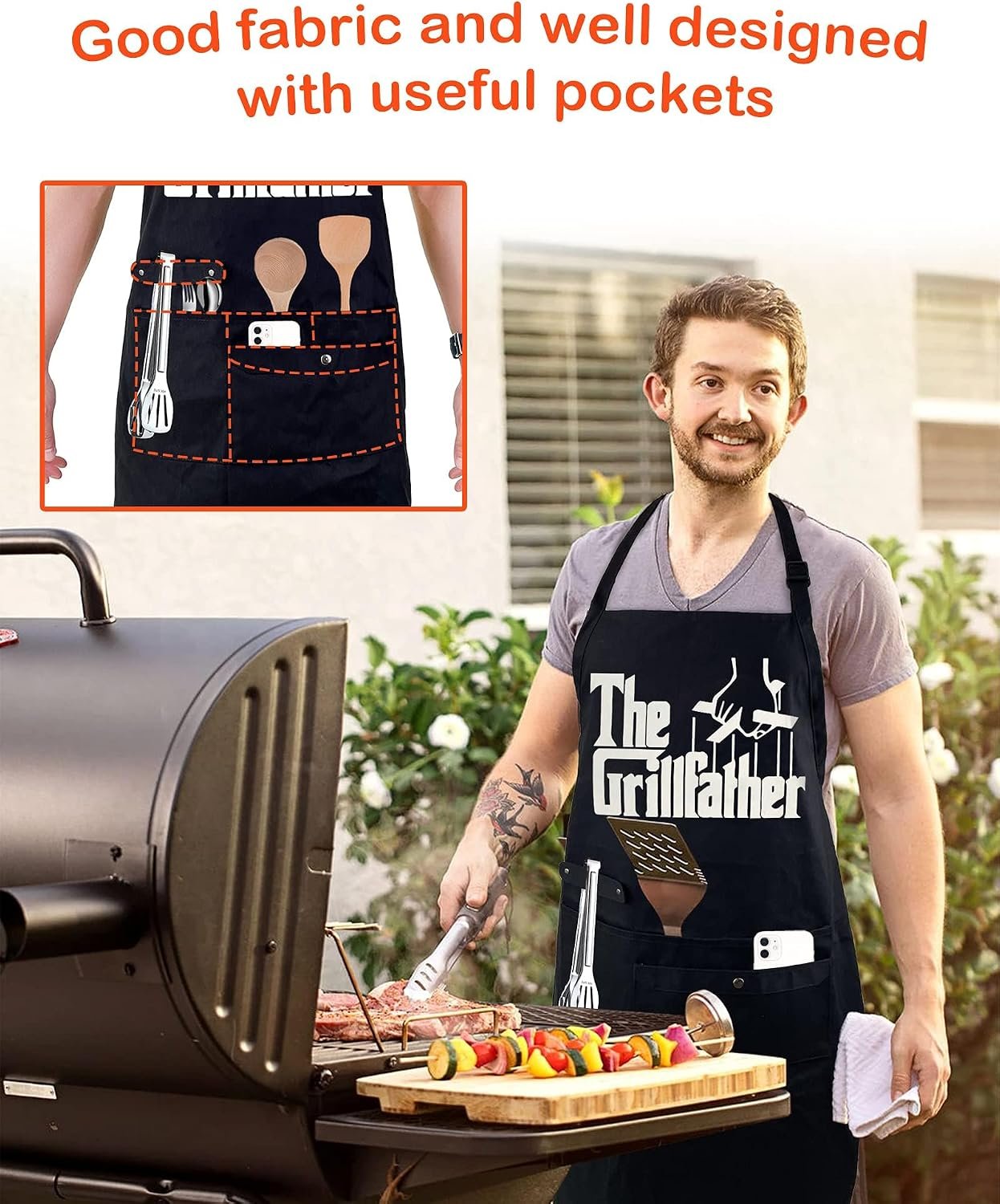 Funny Cooking Chef Apron with Pockets BBQ Kitchen Work Aprons Birthday Dad Creative Gifts - Image 2