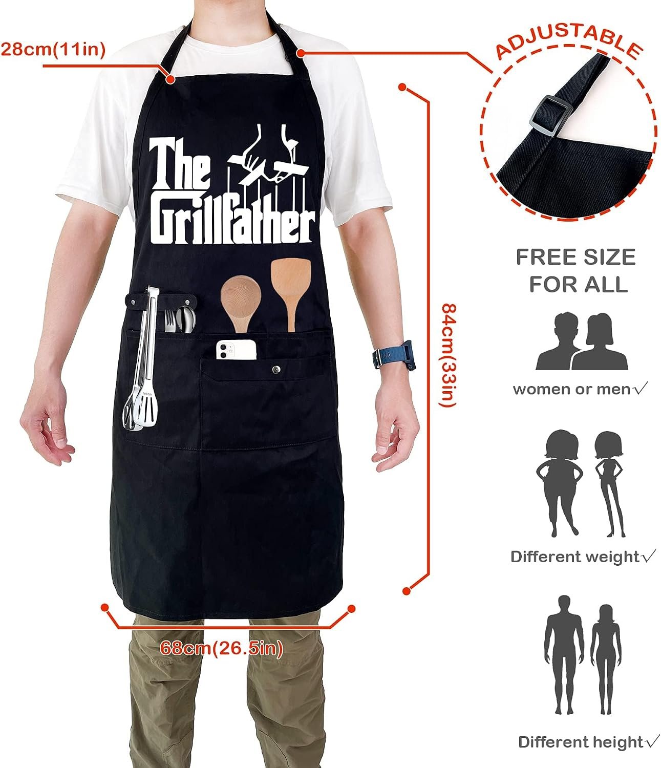 Funny Cooking Chef Apron with Pockets BBQ Kitchen Work Aprons Birthday Dad Creative Gifts - Image 4