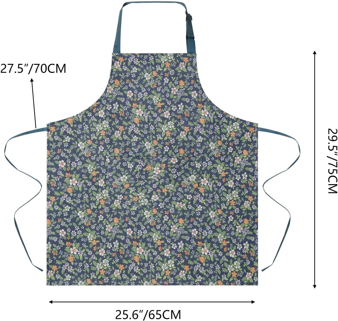 2 Pack Floral Apron for Women with Pockets, Adjustable Cotton Chef Aprons for Kitchen, Cooking, BBQ & Grill - Image 2