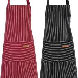 2 Pack Kitchen Cooking Aprons, Adjustable Bib Chef Apron with 2 Pockets for Women Men, for Cooking, Cleaning