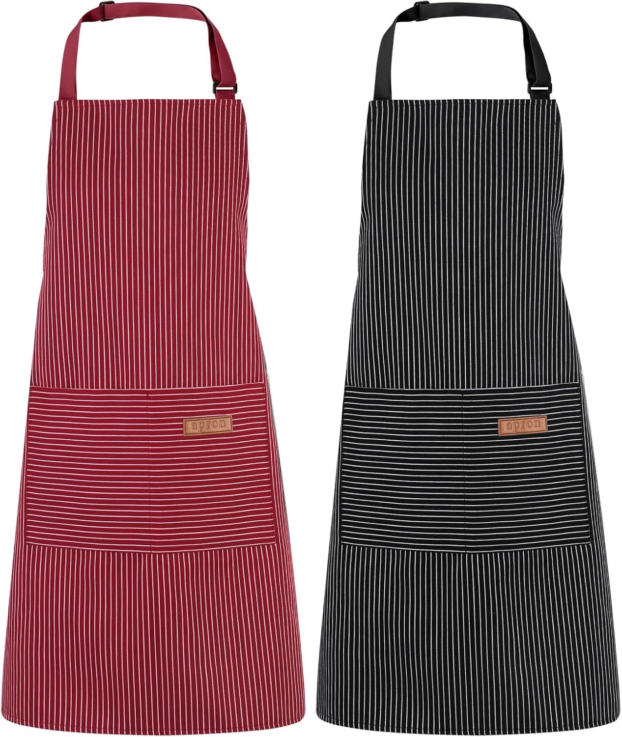 2 Pack Kitchen Cooking Aprons, Adjustable Bib Chef Apron with 2 Pockets for Women Men, for Cooking, Cleaning