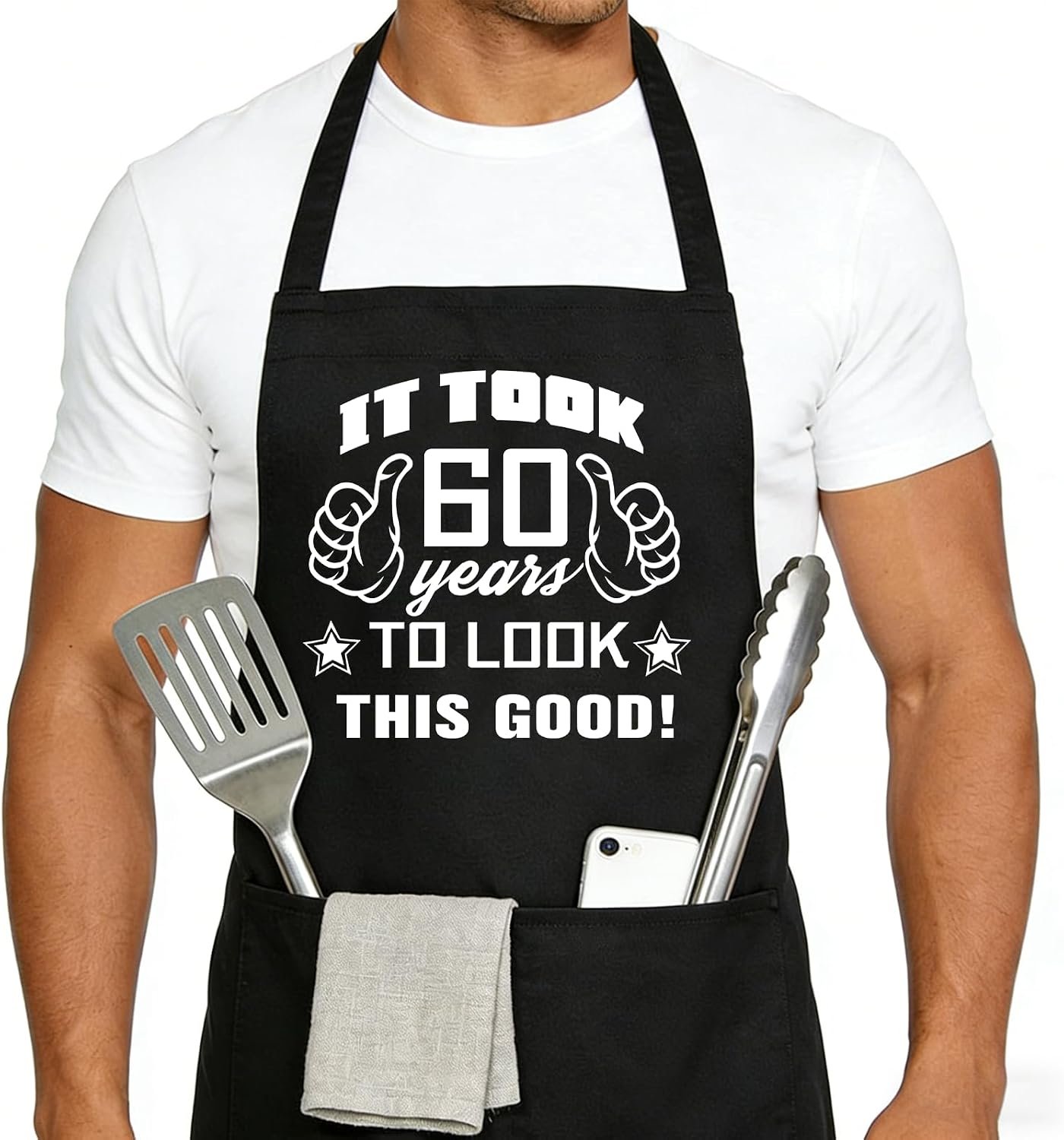 30th 50th 60th 70th Birthday Gifts for Men, Apron Gifts for Husband Wife Friends, Kitchen Chef Aprons with 2 Pockets