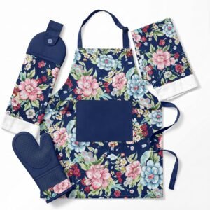 4-Piece Kitchen Linen Set, Apron, Oven Mitt & Towel Gift
