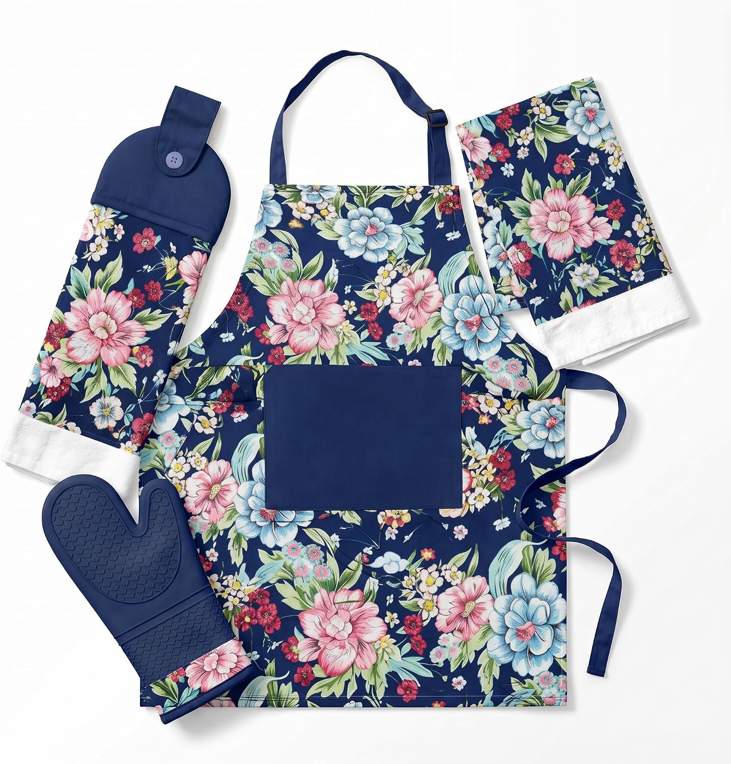 4-Piece Kitchen Linen Set, Apron, Oven Mitt & Towel Gift