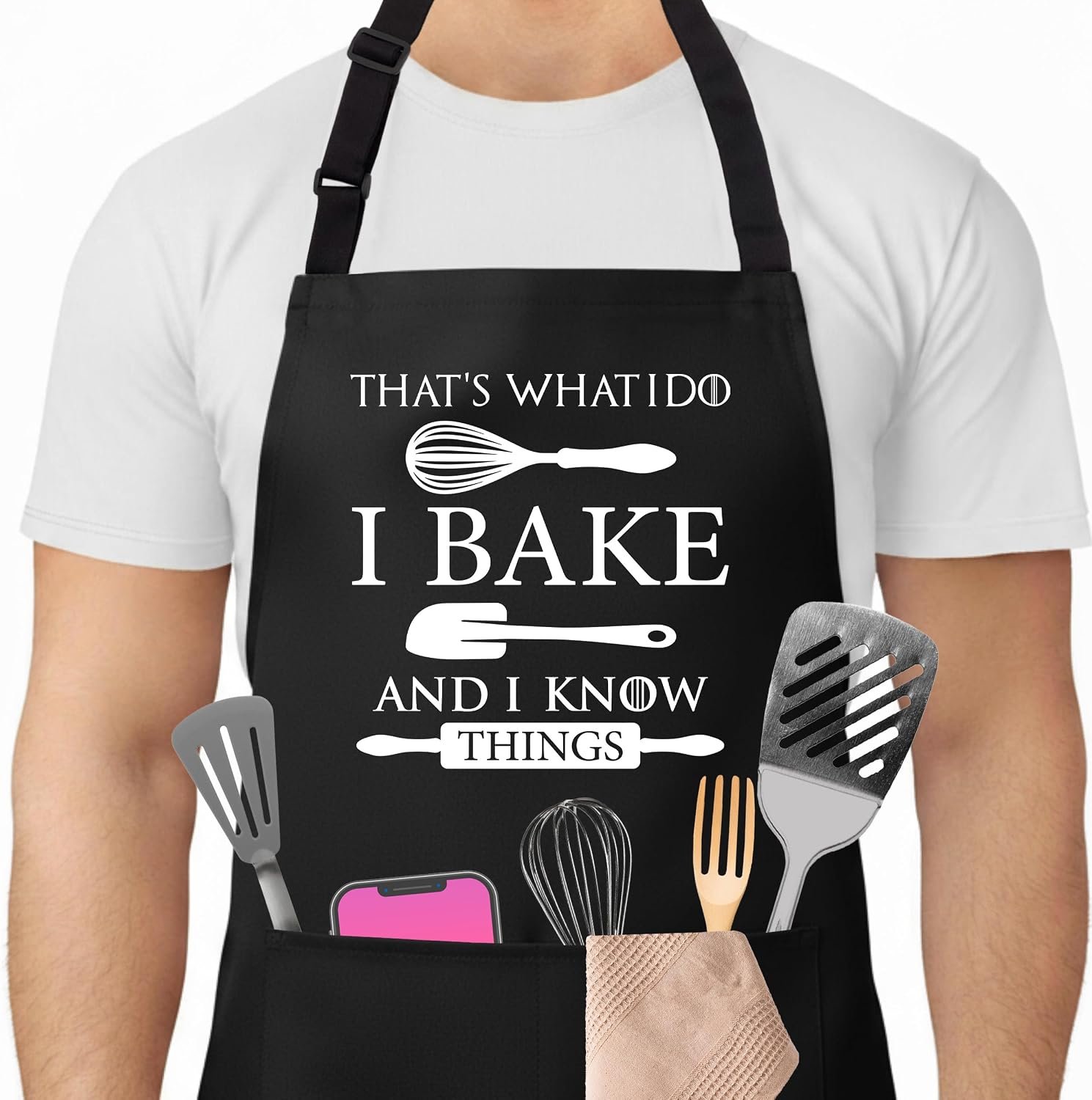 Baking Apron for Men, I Bake and I Know Things, Kitchen Bib, Washable