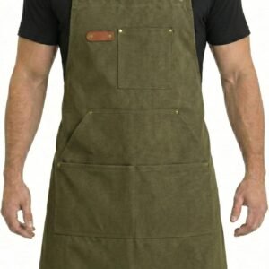 Canvas Chef Apron for Men and Women, Cotton, Cross-Back, 5 Pockets