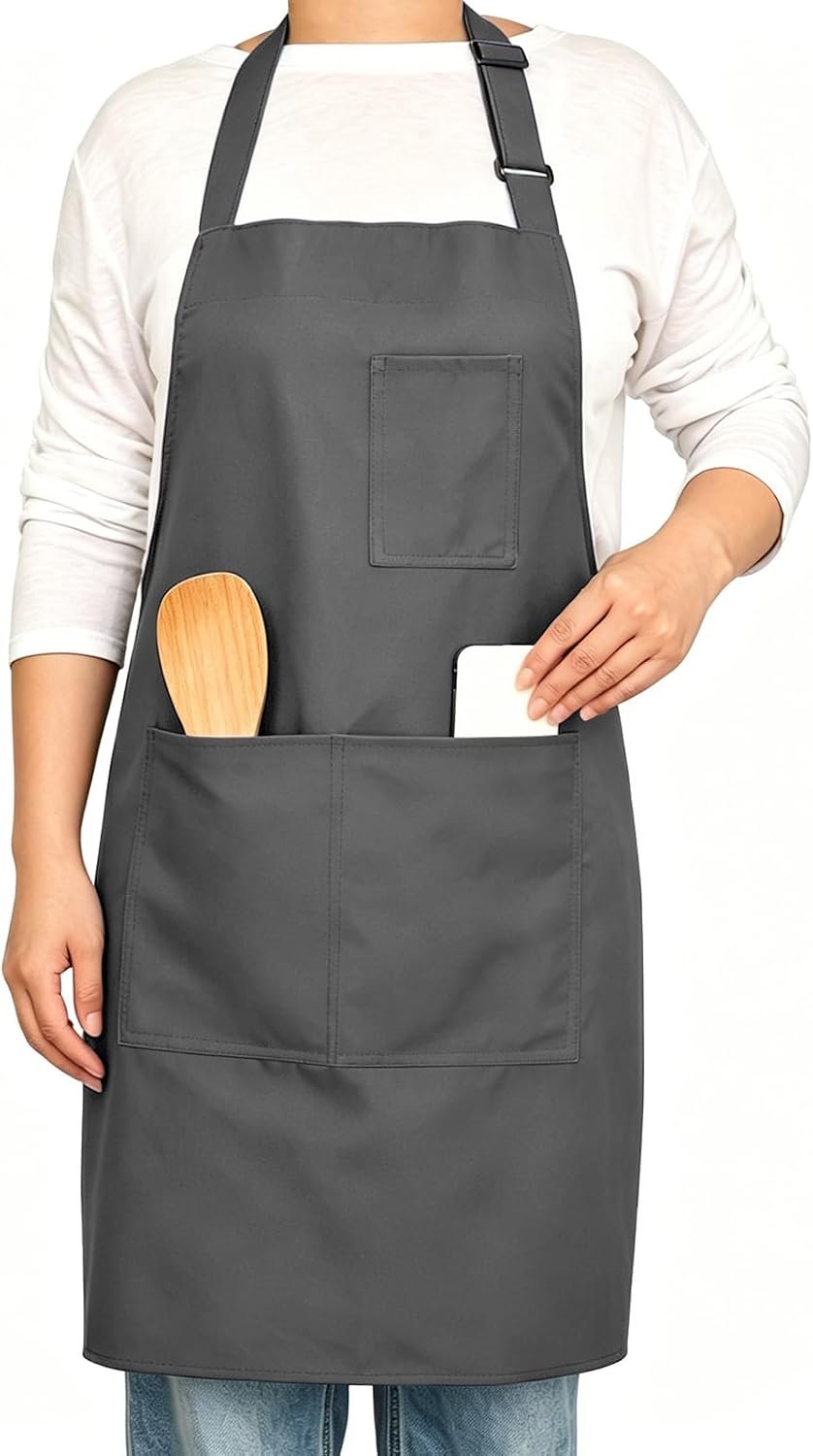 Chef Apron, Adjustable Kitchen Apron with 3 Storage Pockets