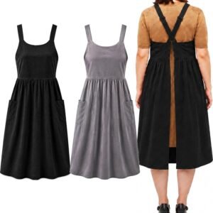 Cotton Linen Apron Cross Back Apron for Women with Pockets Pinafore Dress