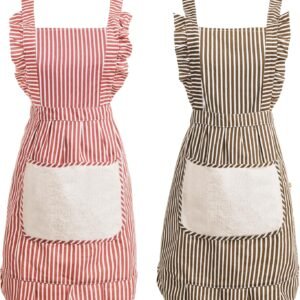 Cute Cotton Apron for Women, Adjustable Bib Cooking Kitchen Aprons with Pockets for BBQ Drawing Baking