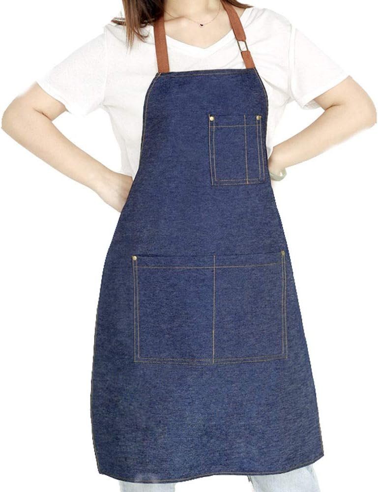 Denim Apron with Adjustable Unisex Multi-Pockets for Kitchen, Craft