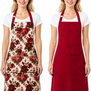 Double Sided Floral Aprons for Women with 3 Pocket
