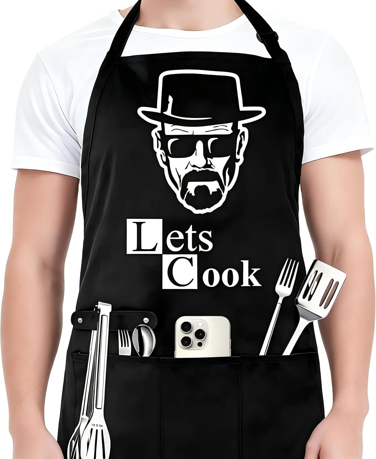 Funny Aprons for Men - Let’s Cook - Grilling Cooking Apron with 3 Pockets