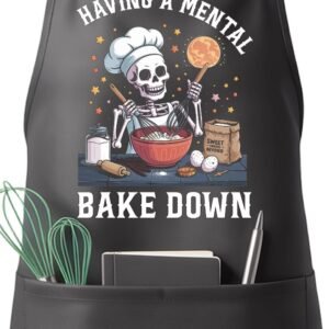 Gothic Skull Apron for Women Men, Cooking Kitchen BBQ Chef Aprons Gifts for Gothic Lover Birthday Christmas, Adjustable Neck Strap with 2 Pockets