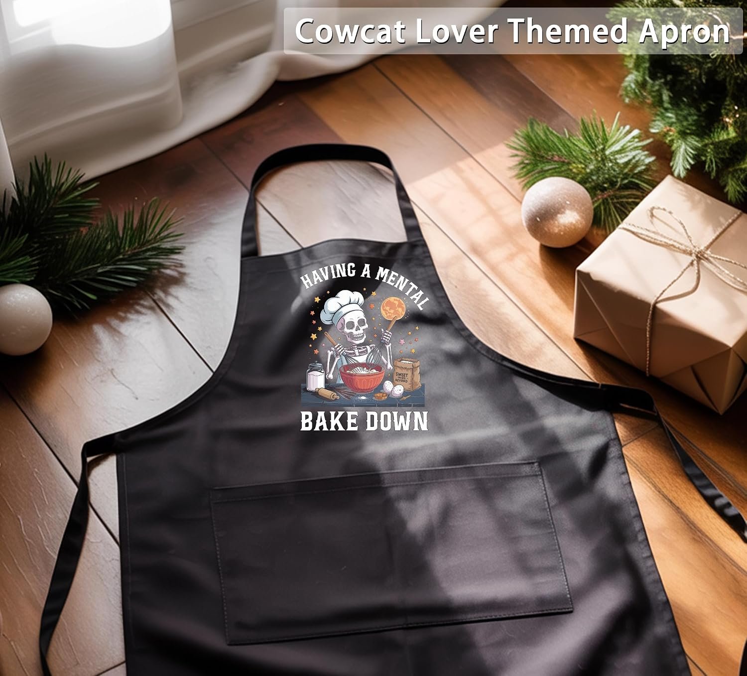 Gothic Skull Apron for Women Men, Cooking Kitchen BBQ Chef Aprons Gifts for Gothic Lover Birthday Christmas, Adjustable Neck Strap with 2 Pockets - Image 2