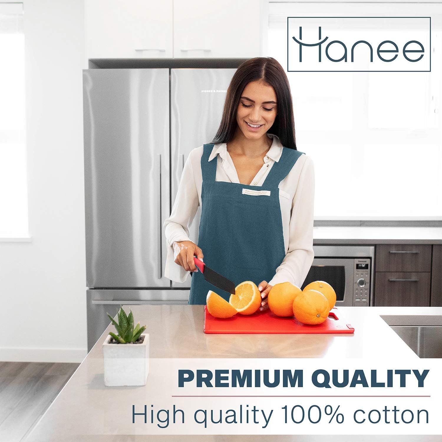 HANEE Cotton Aprons for Women and Men | Cross-Back Apron with Pockets - Image 2