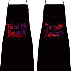 Halloween Aprons Gifts for Women Mens Funny Boo-mate Cooking Apron, Funny Gift for Him Her,His Hers (2 Pcs)