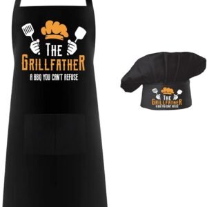 Hyzrz Chef Apron Hat Set,Adjustable Chef Hat and Apron Baker Costume with Pocket for Kitchen Grill BBQ Fathers Mothers Gift