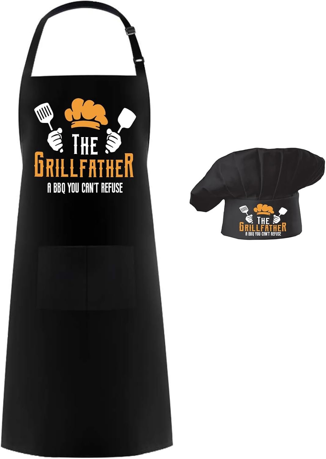 Hyzrz Chef Apron Hat Set,Adjustable Chef Hat and Apron Baker Costume with Pocket for Kitchen Grill BBQ Fathers Mothers Gift
