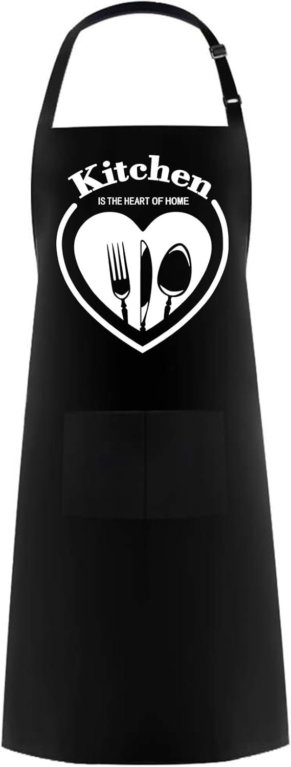 Hyzrz Funny Adjustable Aprons Baker Costume with Pocket Cook Grill BBQ Chef Apron Gifts for Fathers Mothers Day Birthday (Kitchen Is The Heart of Home, Black)
