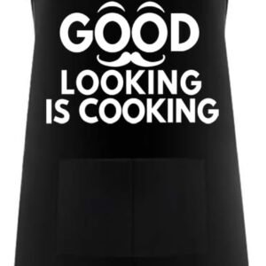 Hyzrz Funny Aprons for Men, Women -Mr. Good Looking is Cooking- Gifts for Fathers Day, Mothers Day, Birthday - Cooking Grilling BBQ Chef Apron (Black)