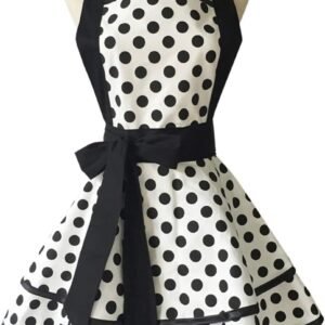 Hyzrz Lovely Handmade Cotton Retro Aprons for Women Girls Cake Kitchen Cook Apron for Mother's Gift (Black Dot)