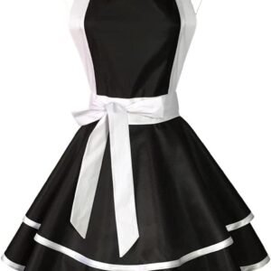 Hyzrz Lovely Handmade Cotton Retro Black Aprons for Women Girls Cake Kitchen Cook Apron for Mother's Gift (White)