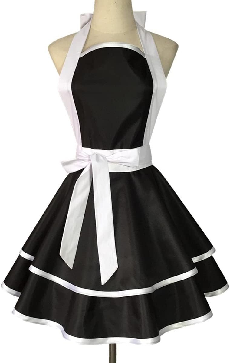 Hyzrz Lovely Handmade Cotton Retro Black Aprons for Women Girls Cake Kitchen Cook Apron for Mother's Gift (White) - Image 2