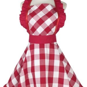 Hyzrz Lovely Retro Aprons for Women with Pocket Cotton Cooking Mother's Day Apron Dress Gift (Red Grid)