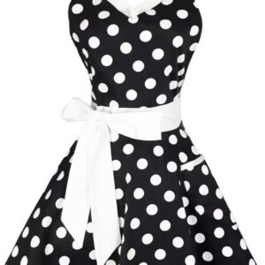 Hyzrz Lovely Sweetheart Retro Kitchen Aprons Woman Girl Cotton Polka Dot Cooking Salon Dress Pinafore Vintage Apron Mothers Gift (Black)
