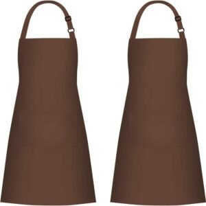 Jubatus 2 Pack Bib Aprons with 2 Pockets Cooking Chef Kitchen Apron for Women Men, Brown