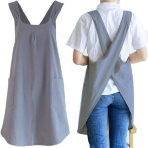 NEWGEM Japanese Cotton Linen Cross Back Cooking Apron for Women Men with Pockets Cute for Baking Kitchen