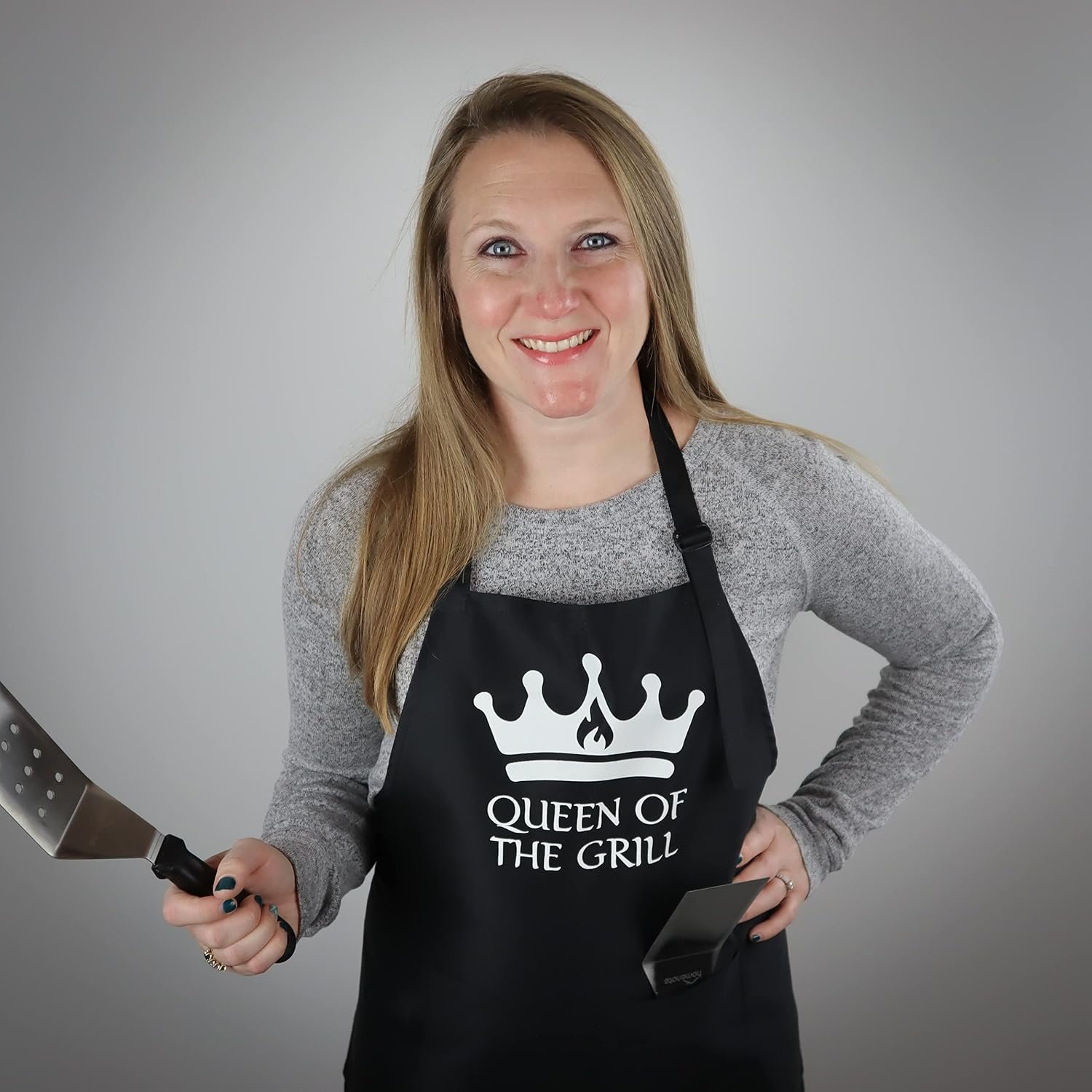 Queen of the Grill Apron, Funny Apron for Women, BBQ Grill Apron, Funny Chef Apron for Women Black - Image 2