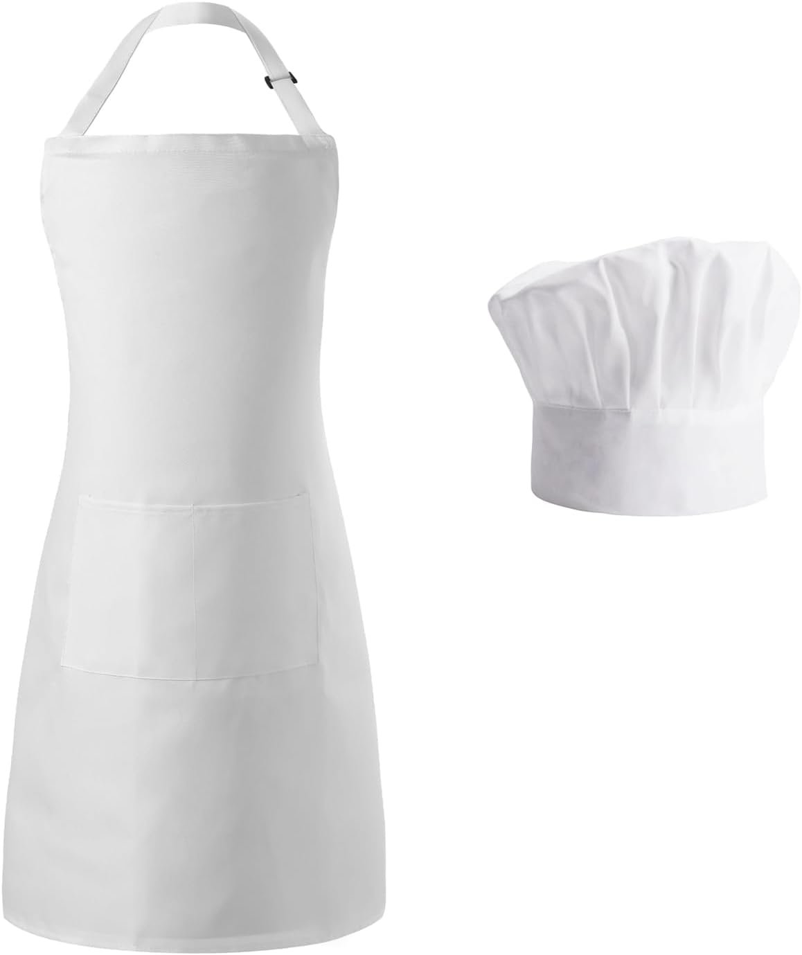 Tosewever Chef Apron Hat Set for Women and Men, Adjustable Bib Apron with 2 Pockets Costume Apron for Father Kitchen Cooking