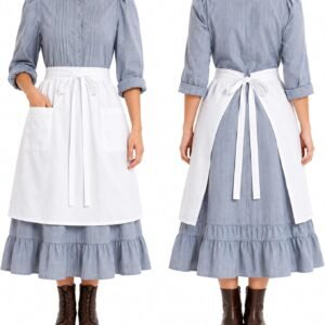 White Maid Half Apron for Women with Pocket, Vintage Ruffled Apron