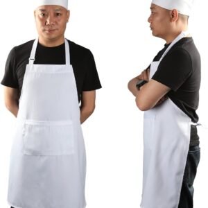 yotache Chef Apron and Hat Set, White, 1 Set (33" L x 26" W)