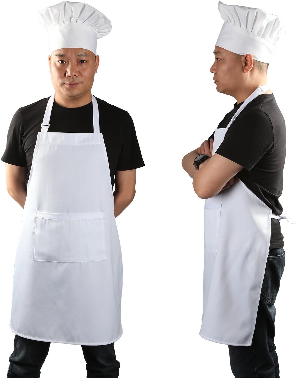yotache Chef Apron and Hat Set, White, 1 Set (33" L x 26" W)
